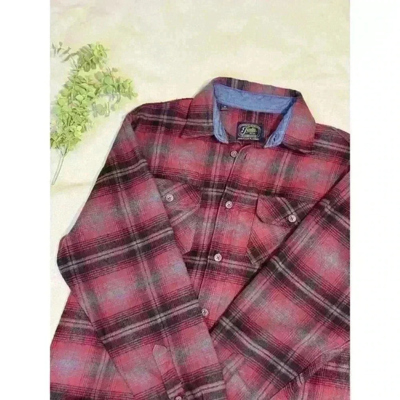 JACHS Flannel Shirt Mens M Red Black Plaid Long Sleeve Button Heritage Midweight - Picture 1 of 12